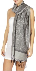 serenita D15 Jacquard Pashmina Solid Border Silver