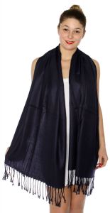 serenita D45 Silky Solid Wedding Pashmina 62 Deep Navy