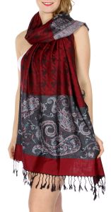 serenita D20 Houndstooth Paisley Pashmina Wine
