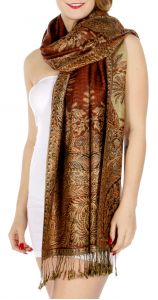 serenita D40 Big Paisley Pashmina 17 Saddle Brown
