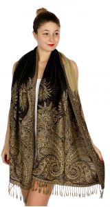 serenita D38 Big Paisley Pashmina 01 Cream Dark Brown