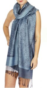 serenita D15 Jacquard Pashmina Solid Border Blue grey