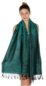 serenita D14 Symmetrical big paisley pashmina Teal