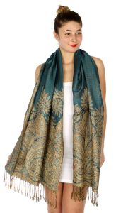 serenita D40 Big Paisley Pashmina 12 Dark Cyan