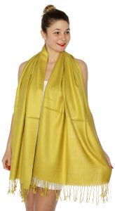 serenita D45 Silky Solid Wedding Pashmina 40 Green Gold