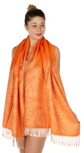 serenita D14 Symmetrical big paisley pashmina Orange