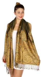 serenita D40 Big Paisley Pashmina 10 Dark Olive Green