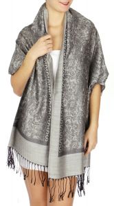 serenita D15 Jacquard Pashmina Solid Border Silver