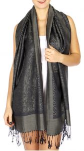 serenita D15 Jacquard Pashmina Solid Border Dark grey