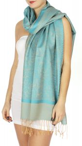 serenita D15 Jacquard Pashmina Solid Border Aqua