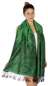 serenita D14 Symmetrical big paisley pashmina Green