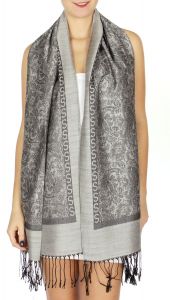 serenita D15 Jacquard Pashmina Solid Border Silver