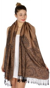 serenita D14 Symmetrical big paisley pashmina Brown