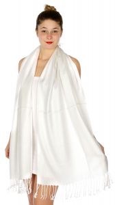 serenita D45 Silky Solid Wedding Pashmina 02 White