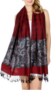 serenita D20 Houndstooth Paisley Pashmina Wine
