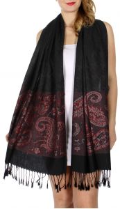 serenita D20 Houndstooth Paisley Pashmina Black