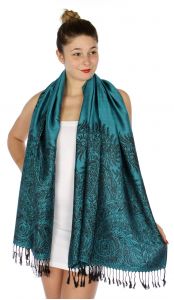 serenita D14 Symmetrical big paisley pashmina Turquoise