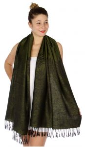 serenita D14 Symmetrical big paisley pashmina Olive