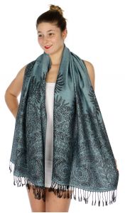 serenita D14 Symmetrical big paisley pashmina Cerulean