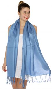 serenita D45 Silky Solid Wedding Pashmina 20 Blue