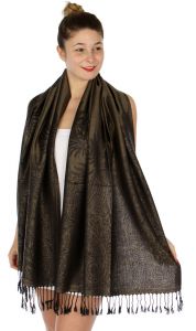 serenita D14 Symmetrical big paisley pashmina Khaki