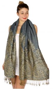 serenita D40 Big Paisley Pashmina 15 Slate Grey