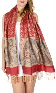 serenita D20 Houndstooth Paisley Pashmina Coral