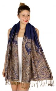 serenita D40 Big Paisley Pashmina 14 Royal Blue