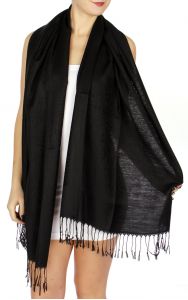 serenita D15 Jacquard Pashmina Solid Border Black