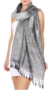 serenita D14 Symmetrical big paisley pashmina Grey