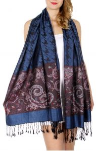 serenita D20 Houndstooth Paisley Pashmina Navy