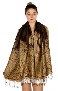 serenita D40 Big Paisley Pashmina 03 Cream Medium Brown
