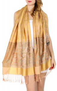 serenita D20 Houndstooth Paisley Pashmina Yellow Ocher