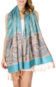 serenita D20 Houndstooth Paisley Pashmina Sky Blue