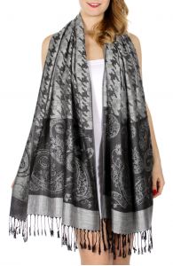 serenita D20 Houndstooth Paisley Pashmina Grey