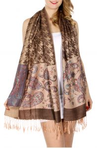 serenita D20 Houndstooth Paisley Pashmina L Brown