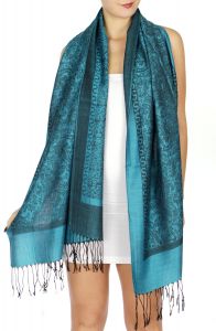 serenita D15 Jacquard Pashmina Solid Border Turquoise