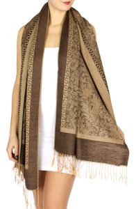 serenita D15 Jacquard Pashmina Solid Border Light Brown