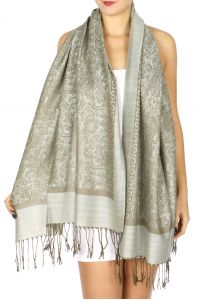 serenita D15 Jacquard Pashmina Solid Border Light Grey