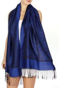 serenita D15 Jacquard Pashmina Solid Border Royal Blue
