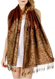 serenita D40 Big Paisley Pashmina 17 Saddle Brown