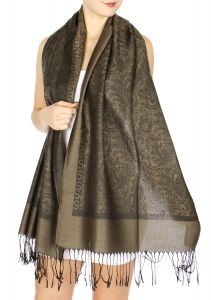 serenita D15 Jacquard Pashmina Solid Border Olive