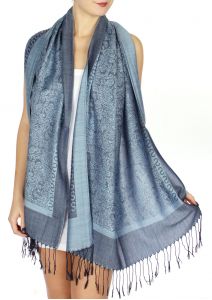serenita D15 Jacquard Pashmina Solid Border Blue grey