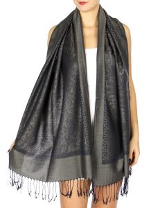 serenita D15 Jacquard Pashmina Solid Border Dark grey