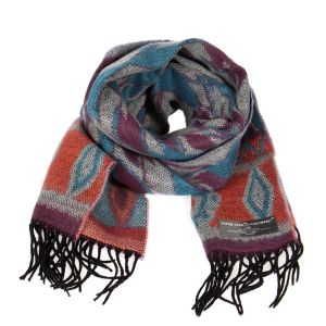 SERENITA O62 Cashmere Feel diamond pattern scarf w/ fringe fashionunic