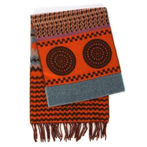 SERENITA O61 Cashmere Feel Scarf Tribal pattern Orange Brown fashionunic