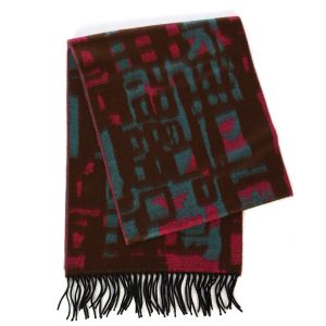 SERENITA O59A Cashmere Feel square pattern scarf w/ fringe Pink Blue fashionunic