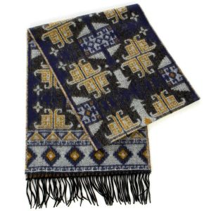 SERENITA P34A Cashmere Feel Mongolian pattern scarf w/ fringe