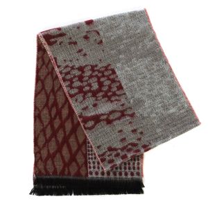 SERENITA O60E Jacquard soft cashmere feel scarf Grey/Pastel Red fashionunic