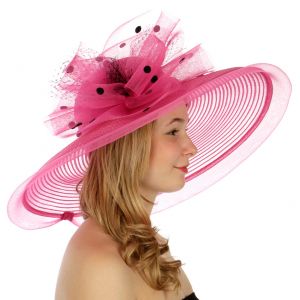 wholesale Polka dot and net dress hat HOT PINK fashionunic